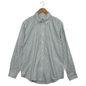 Brooks Brothers Shirt Mens Large Green Striped Regent Non Iron Preppy Classic